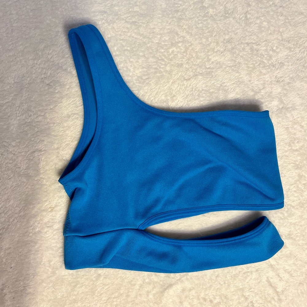 Garage Electric Blue One-Shoulder Crop Top